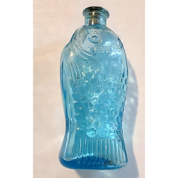 Other - Vintage Blue Glass Fischs Bitters Bottle With Cork Stopper Made in Taiwan-3 Inch